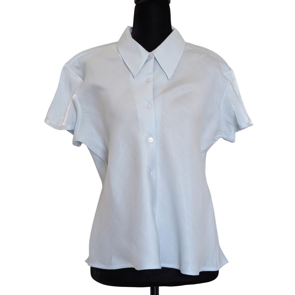 Express Vintage 90s Y2K Polished Sparkly Icy Blue Button Up Collared Blouse
